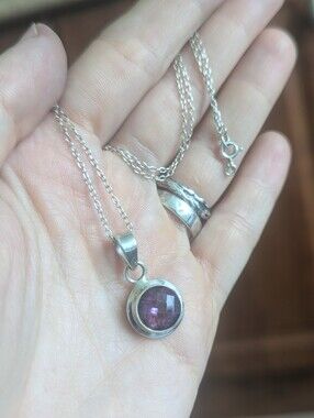 Dainty amethyst sterling silver 925 pendant + Chain